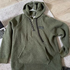 Pink Victoria Secret Army Green fuzzy quarter zip